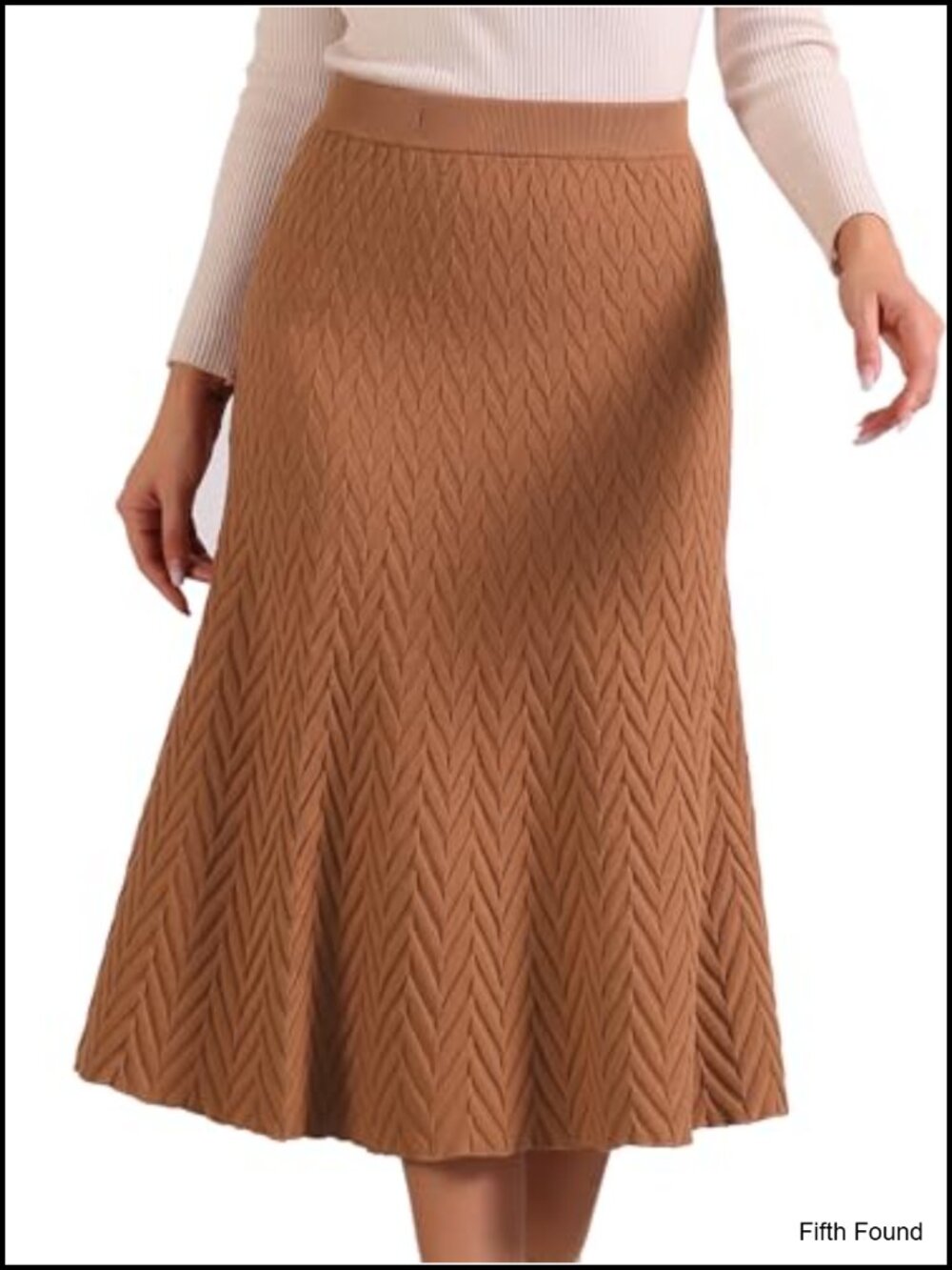 High Waist Fishtail Cable Knit Midi Sweater Skirt